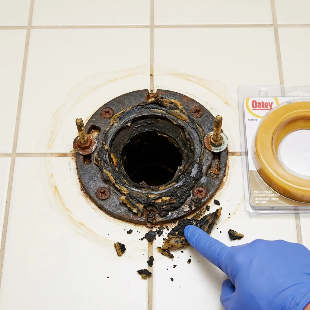Failed wax ring showing water seepage at the base of a toilet in a Walker, MN home